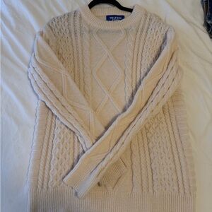 Aelfric Eden Men's Cable Knit Crewneck Sweater in Cream